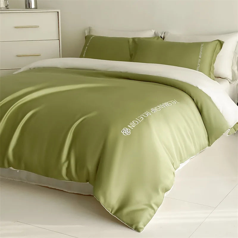 DecorBites™ Cotton Solid Color Bedding Set, Premium Quality Embroidery Quilt Cover, Single Bed.