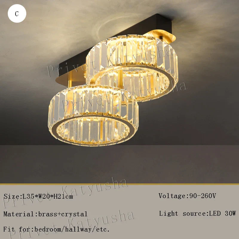 Gold Crystal Copper Ceiling Lamp