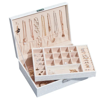 DecorBites™ Leather Jewelry Storage Box Necklace Bracelet Ring Organizer