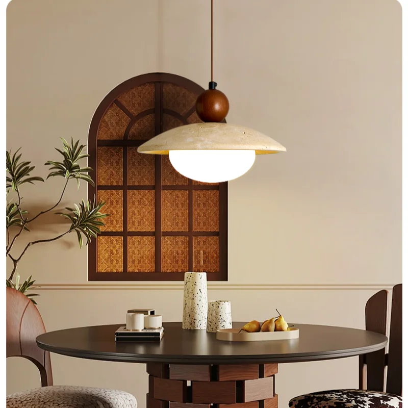 Travertine Globe Pendant Light With White Glass