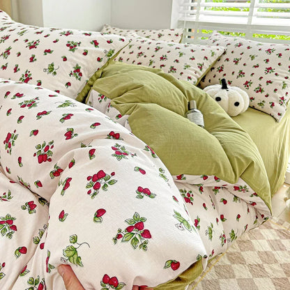 DecorBites™ Cotton Flower Printed Comforter Set: Breathable Double-Layer Yarn, Soft Bedding for Girls