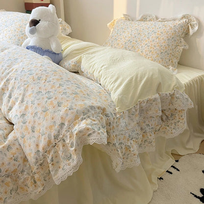 Decorbites™ Korean Lace Ruffles Bettwäsche-Set mit Bettrock, weiches hautfreundliches Material