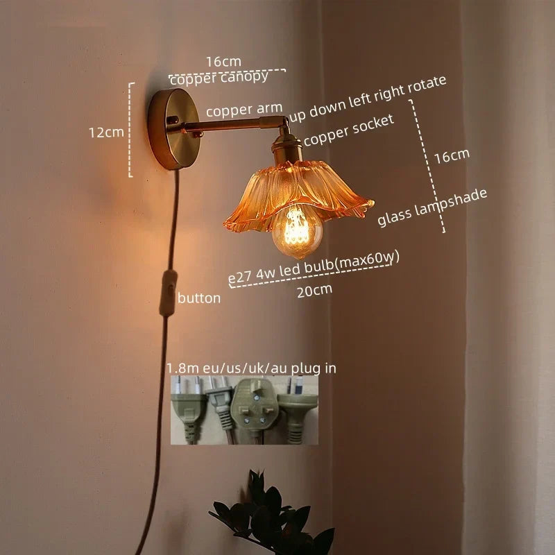 Decorbites™ Japanischer Stil LED-Glas-Kupfer-Wandleuchte für Restaurant, Bar, Schlafzimmer, Badezimmer