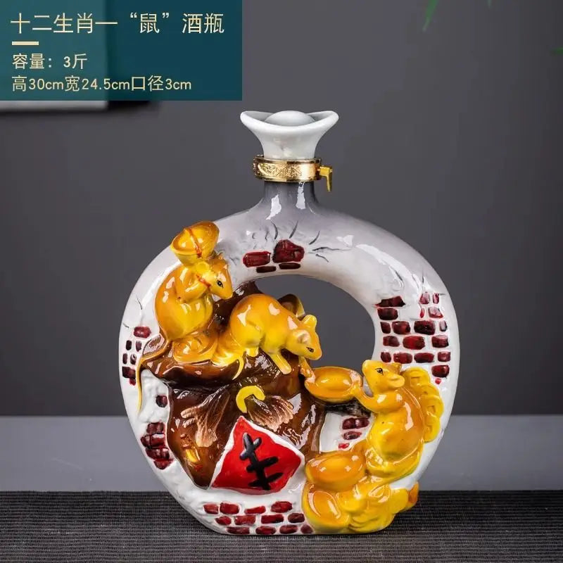 Decorbites™ Jingdezhen-Porzellan-Weinflaschen-Skulptur Geschenk Chinesisches Zodiac 3kg