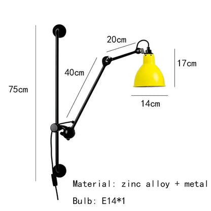 DecorBites™ Gras BL Wall Lamp: Adjustable Chrome Long Arm Reading Light