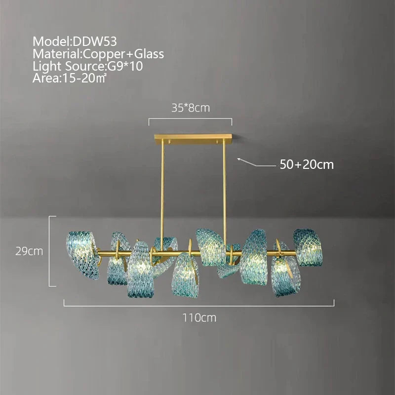 Decorbites™ LED Art-Deco-Blaupfau-Blätter-Kupfer-Deckenleuchter für das Wohnzimmer