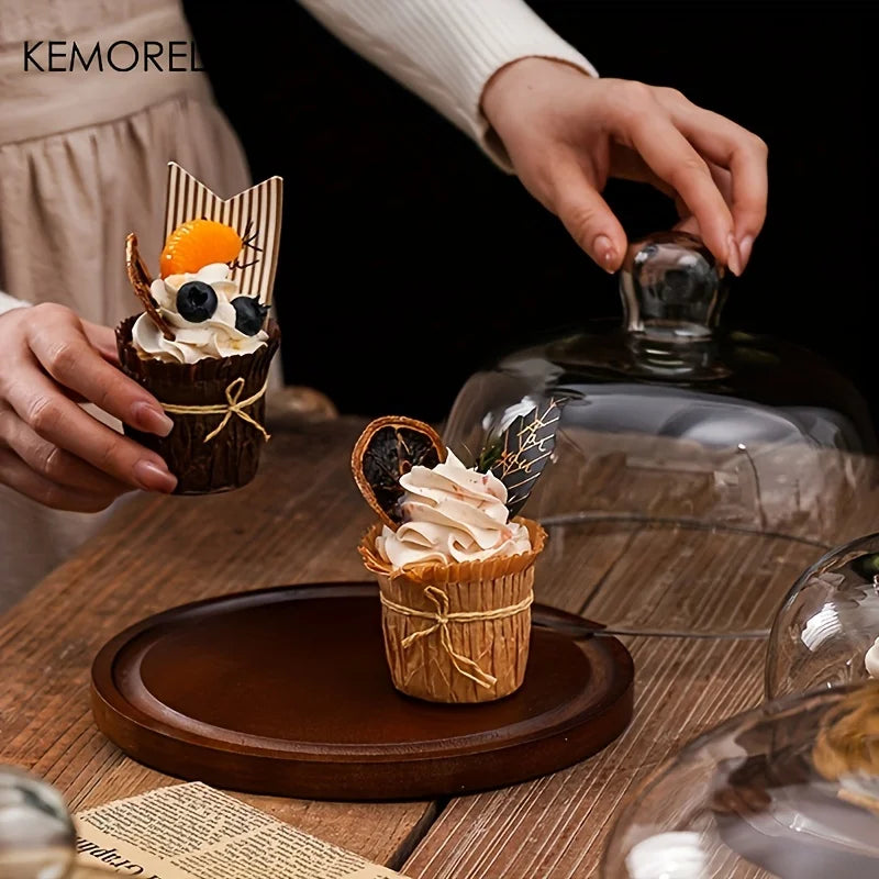 DecorBites™ Creative Wooden Cake Pan Food Storage Box with Glass Lid