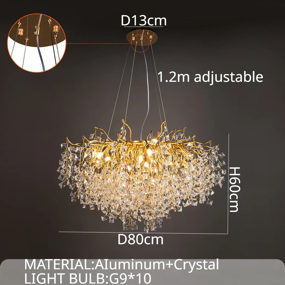 Gold Crystal Branch Chandelier G9 For Kitchen Island