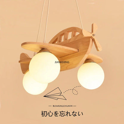 Decorbites™ Kinder Holz-Flugzeug-Hängeleuchte LED für das Jungenzimmer