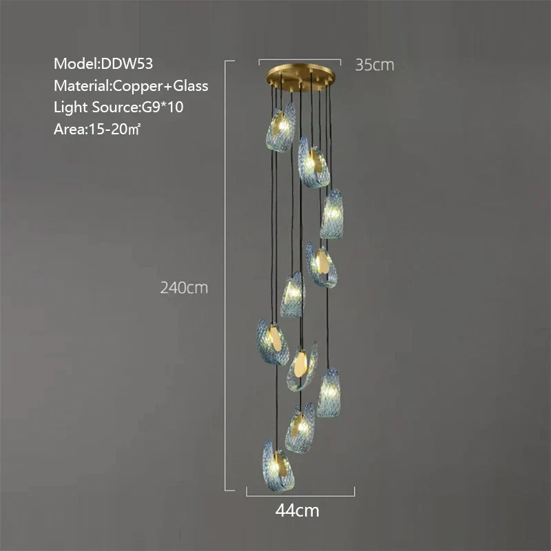 Decorbites™ LED Art-Deco-Blaupfau-Blätter-Kupfer-Deckenleuchter für das Wohnzimmer