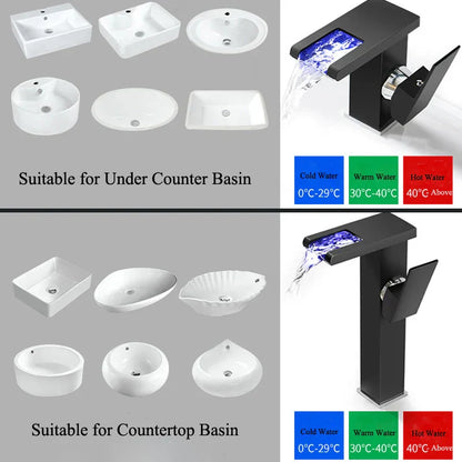 Decorbites™ LED-Wasserfall-Waschtischarmatur Messing Temperaturfarben-Wechsel Mischbatterie