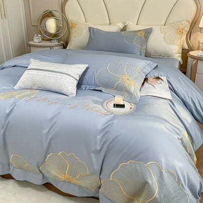 Decorbites™ Besticktes Ägyptisches Baumwoll-Bettwäsche-Set für King Queen RU Bettwäsche