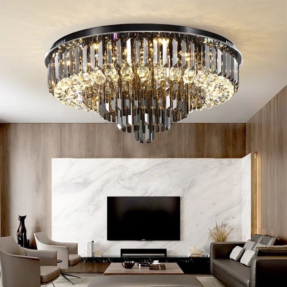 Decorbites™ Kristall-LED-Kronleuchter: Moderne rauchgraue klare Kristallbeleuchtung für große Wohnzimmer