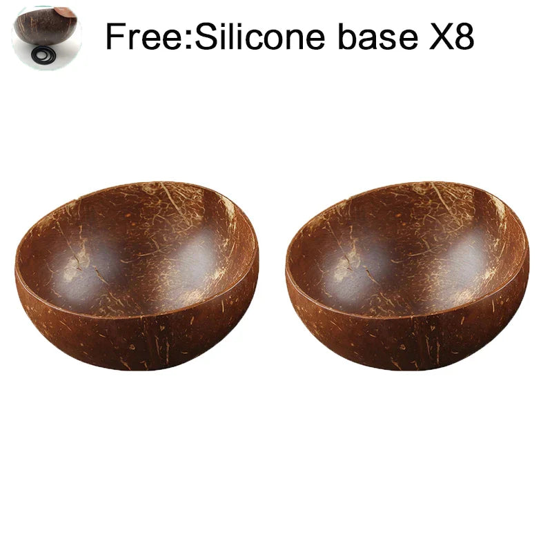 Decorbites™ Kokosnussschalen-Set mit Holzlöffel: Natürliches handgefertigtes Tischgeschirr für Desserts, Früchte, Salate
