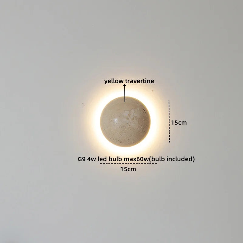 Decorbites™ LED Wandlampe Gelber Travertin-Stein Schlafzimmer Arbeitszimmer Café Holz Basis Treppenlicht