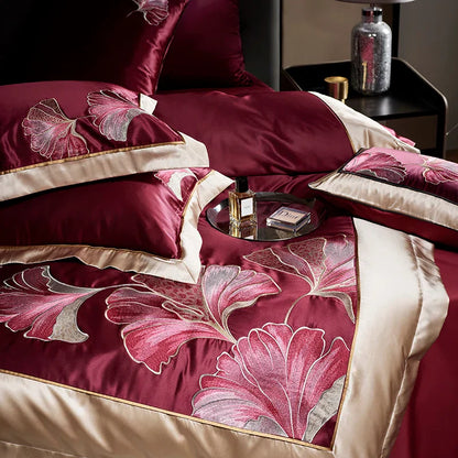 DecorBites™ Ginkgo Biloba Embroidery 1000TC Egyptian Cotton Bedding Set