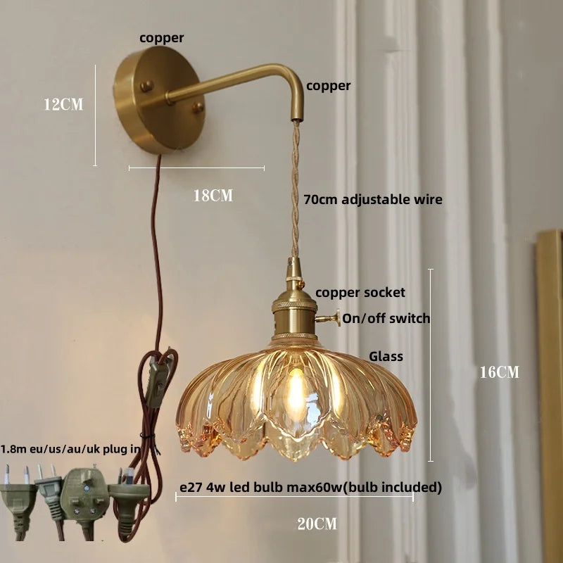 DecorBites™ Green Glass LED Wall Lights Fixture with Pull Chain Switch