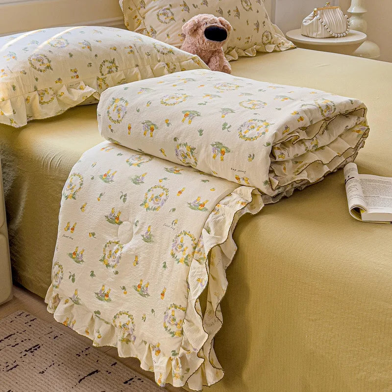 Decorbites™ Koreanische Baumwoll-Patchwork-Decke mit Spitze und Rüsche für den Sommer