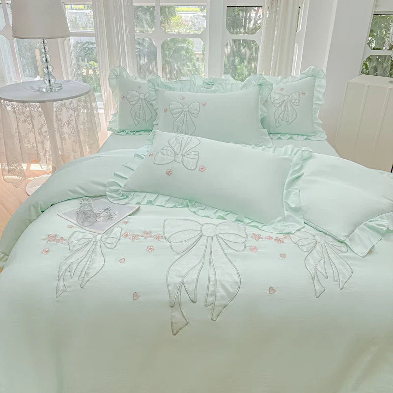 Decorbites™ Eis-Seide-Bestickte Rüschen-Bettwäsche-Set mit kühlendem und hautfreundlichem Gefühl