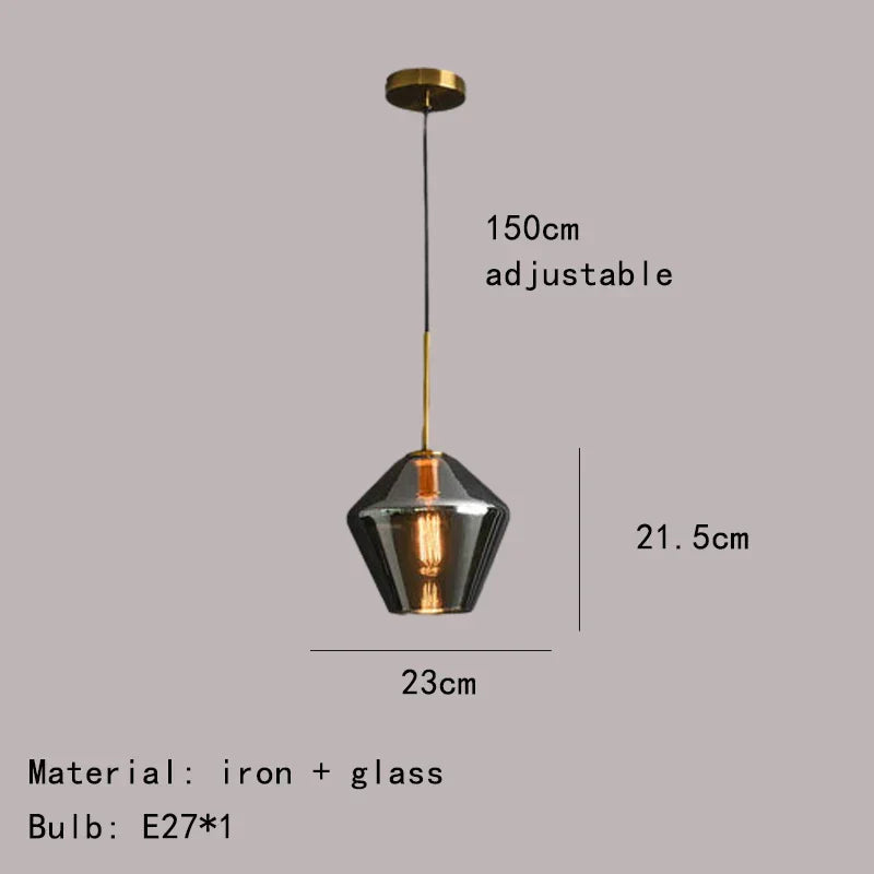 DecorBites™ Gray Amber Glass Pendant Lamp for Home and Office Lighting