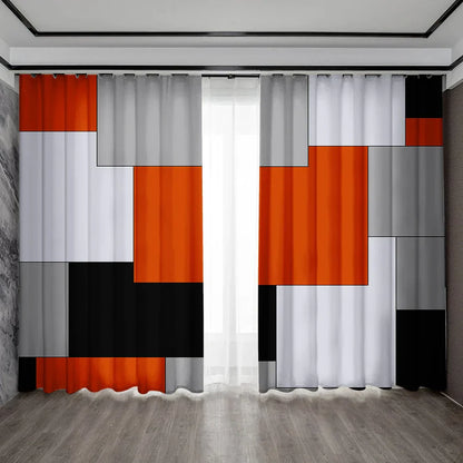 DecorBites™ Geometric Grid Printed Curtain Set for Bedroom, Garden & Balcony
