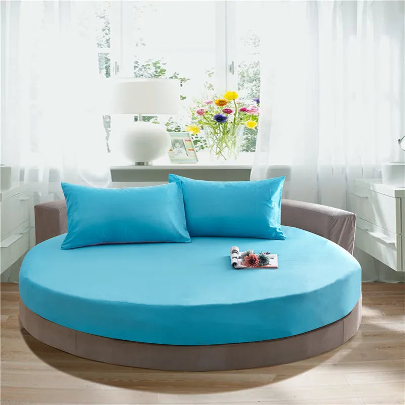 DecorBites™ Cotton Round Fitted Bed Sheet Set with Pillowcases