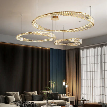 DecorBites™ Gold Steel Rings Crystal Pendant Light