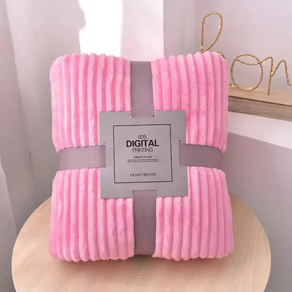 DecorBites™ Cozy Striped Flannel Fleece Blanket for Winter - Bedroom Living Room Throw