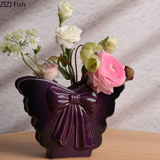 Decorbites™ Keramikvase Dunkle Schmetterling für Tischdekoration und Blumenarrangement