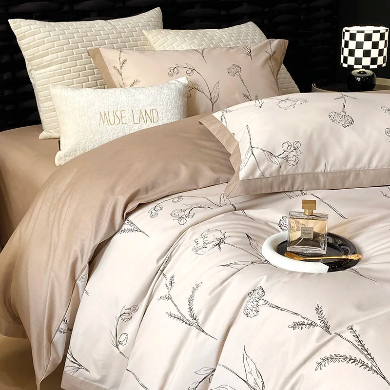 Decorbites™-Ägyptische-Baumwoll-Bettwäsche-Set: Queen King Ru Größe Druck D Duvet Cover Sheet Kissenbezug