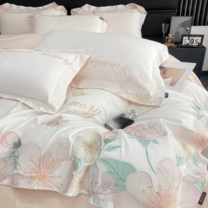 DecorBites™ Embroidered Flowers Butterfly Bedding Set - 4Pcs