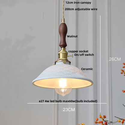DecorBites™ Copper Ceramic LED Pendant Lights Walnut Wood Hang Lamp