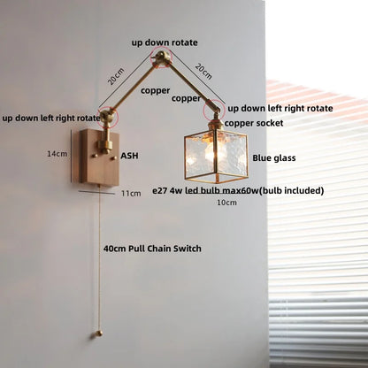 Decorbites™ LED-Wandlampe drehbar Glas Walnuss Schwingarme Flur Treppenlicht
