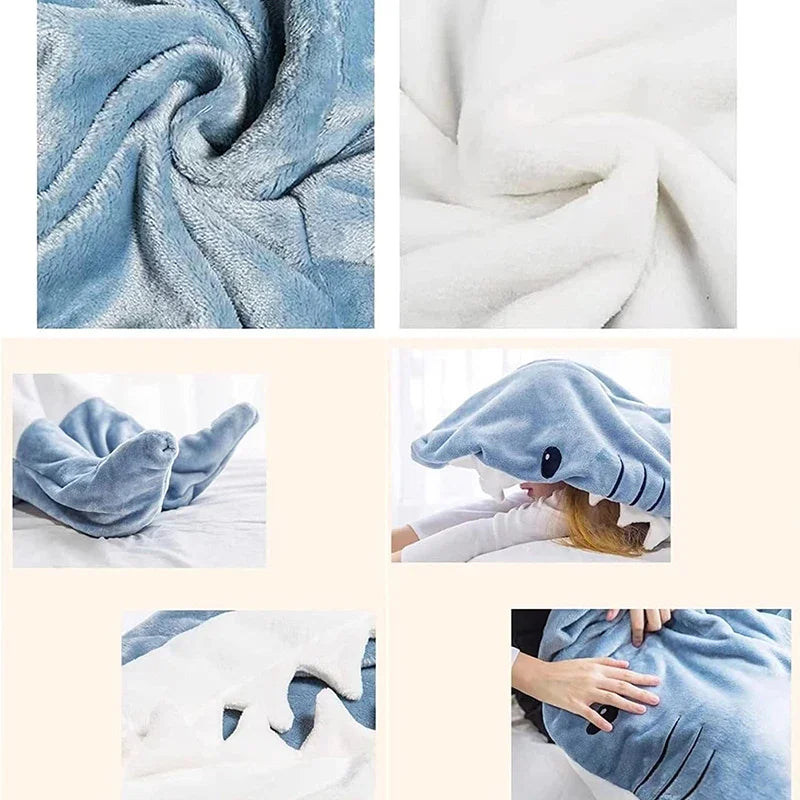 Decorbites™ Gemütliche Haifisch-Decke: Weiches Flanell, Verdickt, Warme Schoß-Schlafsack-Pyjamas