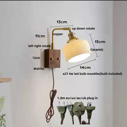 Decorbites™ LED-Wandleuchte aus Walnussholz, drehbar, Kupfer-Nachttischlampe
