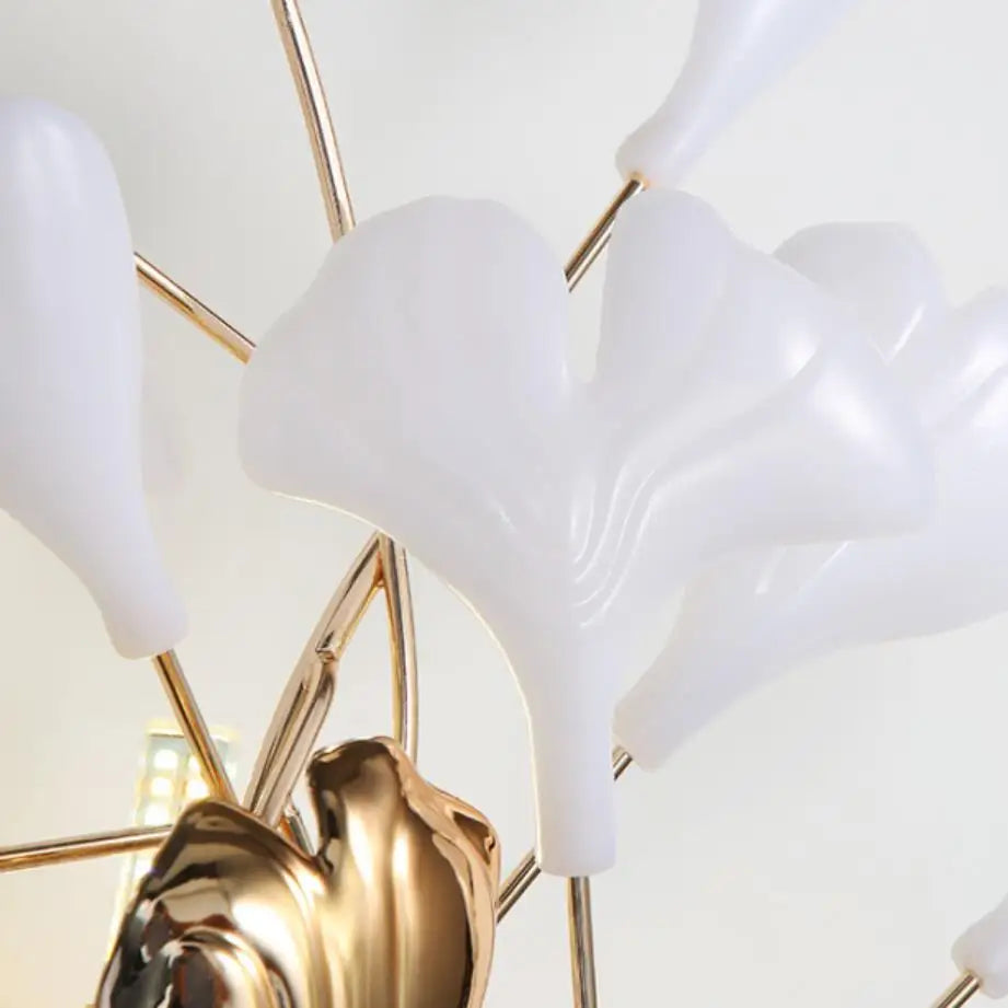Decorbites™ Blatt Keramik LED Wandlampe, Romantische Schlafzimmerlampe, Goldene Metallkunst-Dekoration