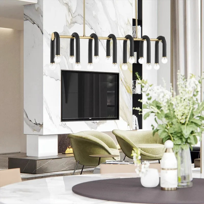 Decorbites™ Schwarz Aluminium U-förmige Rohr Dimmbare LED-Kronleuchter für hohe Decken