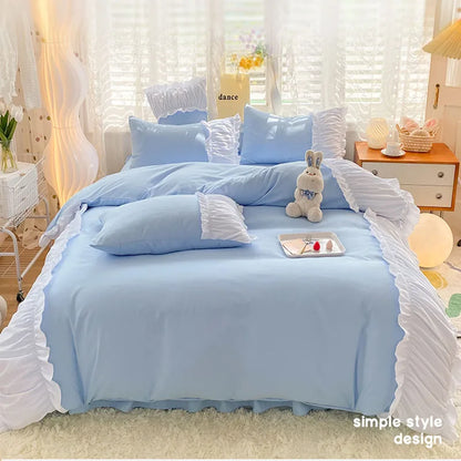 DecorBites™ Lace Trim Solid Cotton Bedding Set - Queen/King/Double/Single Sizes