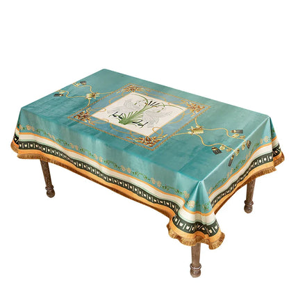 Decorbites™ Doppelschwan & Blumenmuster Samt-Tischdecke mit Quasten