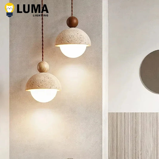 Japanese Wabi-Sabi Yellow Travertine Pendant Light