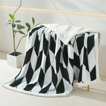 DecorBites™ Geometric Lamb Wool Blanket: Soft Multi-Purpose Sofa Cover for Autumn Winter