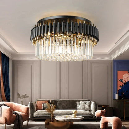 Decorbites™ Gold Schwarz Kristall Deckenleuchter - Runder LED-Hängeleuchter für Wohnzimmerbeleuchtung