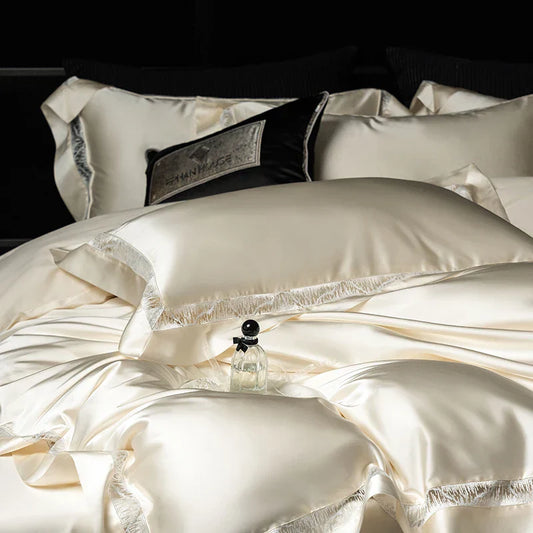 Decorbites™ Luxus-Brokat- & Ägyptische-Baumwoll-Bettwäsche-Set mit Hohlspitzenrand