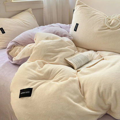 DecorBites™ Coral Color Blocked Velvet Single Duvet Cover for Winter