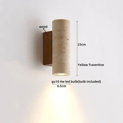 Decorbites™ LED Wandlampe Gelber Travertin-Stein Schlafzimmer Arbeitszimmer Café Holz Basis Treppenlicht