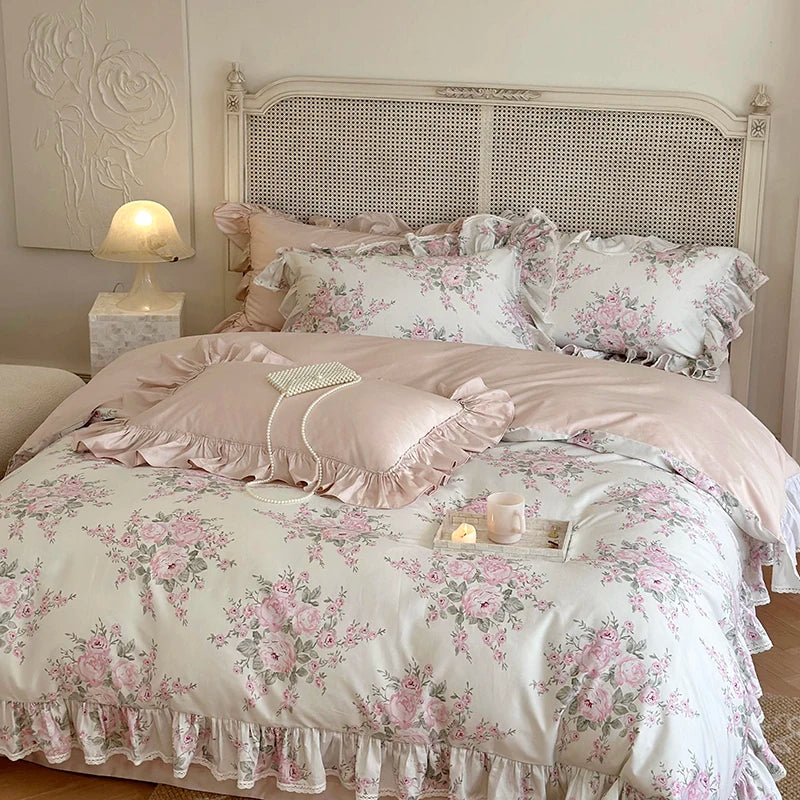 Decorbites™ Französisches Rosen-Spitzen-Volants-Bettwäsche-Set - 1000TC Ägyptische Baumwolle Luxus Vintage