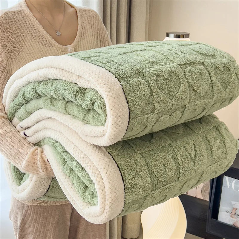 DecorBites™ Cozy Lamb Wool Blanket: Double-Sided, Thick Coral Fleece, Skin-Friendly & Warm