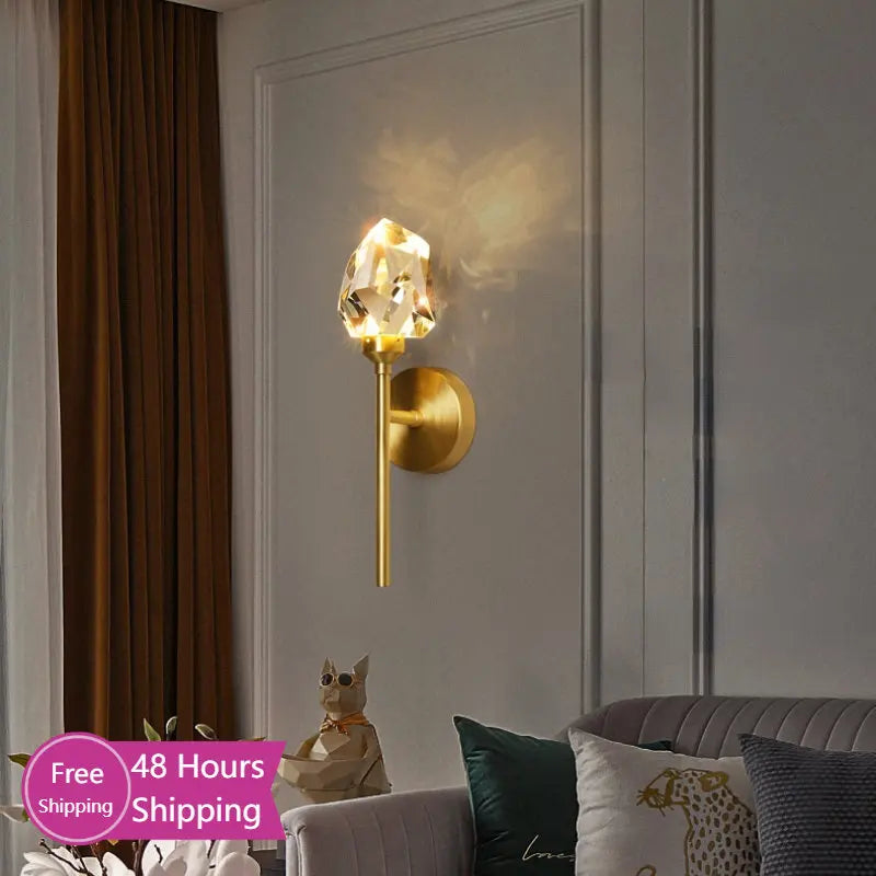 DecorBites™ Crystal Gold LED Wall Sconce for Bedroom Living Room Hotel Hallway