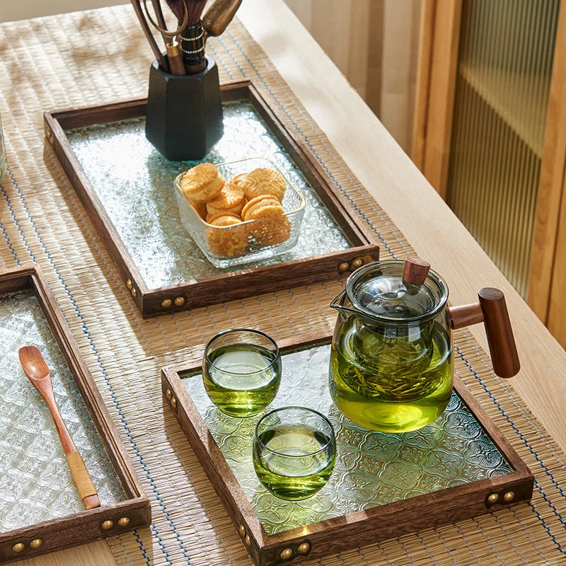 Glass Wood Serving Tray
