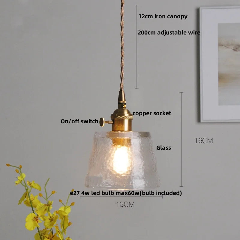 DecorBites™ LED Walnut Wood Pendant Light Clear Glass Copper Switch Decor